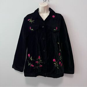 Quacker Factory Black Velvet Rose Embroidered Jacket Size S